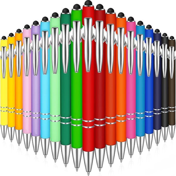Zonon 38 Pieces Rubberized Ballpoint Pen with Stylus Tip, Stylish Metal Pen, Black Ink for Most Devices (Assorted