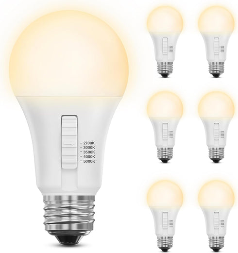 A19 Bulb, 100W Non-Dimmable, (2700K-5000K), 1500 Bulbs, 17,000-Hour OM100/5CCT/15KLED/6, 6 Pack Feit Electric LED Light