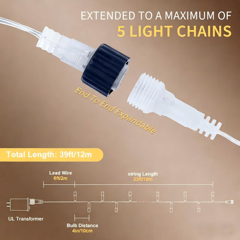 oopswow Lights,33ft 100LED 8 Warm White Christmas String Lights,Twinkle Lights Plug in with Modes, Indoor Outdoor