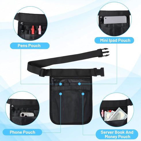 Tucnoeu Pack Server Waist Pouch, Black Restaurant Bar Waiter Waist Tool Pouch Bag with Adjustable Belt, Utility Server