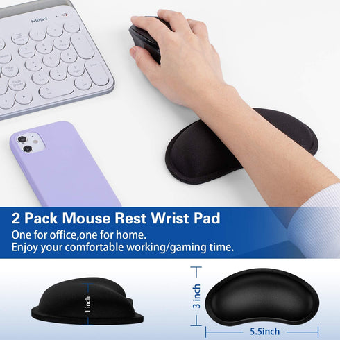 Canjoy Mouse Wrist Rest, 2 Pack Memory Foam Soft Fabric Pad Support Cushion with Anti-Skid Rubber Base