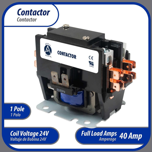 Appli Parts APAC-1S4024 Heavy Duty 1 Pole with Shunt Contactor, 40 Amp 24 Volt Coil Replacement for AC Compressor