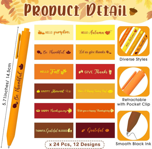 Pasimy 24 Set Fall Sticky Notes and Pens Set - Classroom Gifts, Fall Party Favors, Thanksgiving Pens, Pumpkin Maple