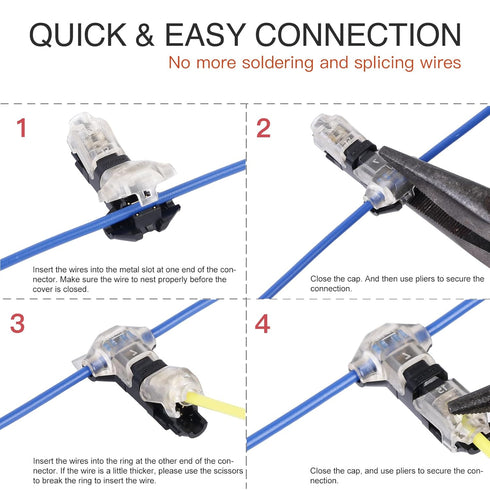 Brightfour T Tap Wire Connectors for 14-18 AWG Wires, No Wire Stripping 3 Way Combo, 12 Pack