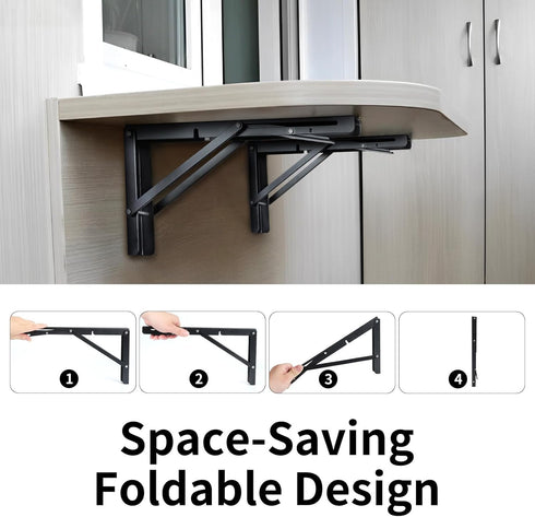 Toirxarn 8 Inch Heavy Duty Folding Shelf Brackets - 330 LB Load Capacity Black Steel Wall Mounted Small Brackets