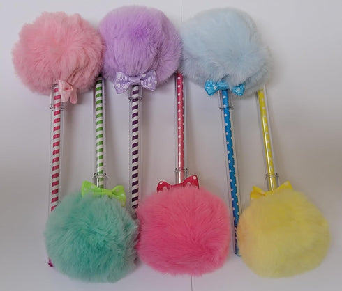Puff Pom Poms Party Pens, 6 Pack, Party Favor, Stocking or Gift Basket Stuffer