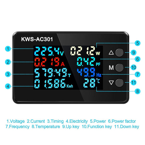 AC Voltmeter Ammeter - AC 50-300V 0-100A Digital Multimeter with Closed Current Transformer, 8 In 1