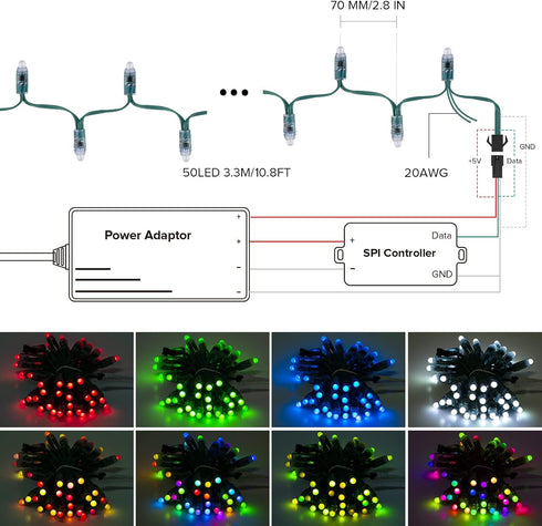 12mm WS2811 IP68 50 5V BTF-LIGHTING Waterproof LED/String RGB DC Outdoor LED String Light