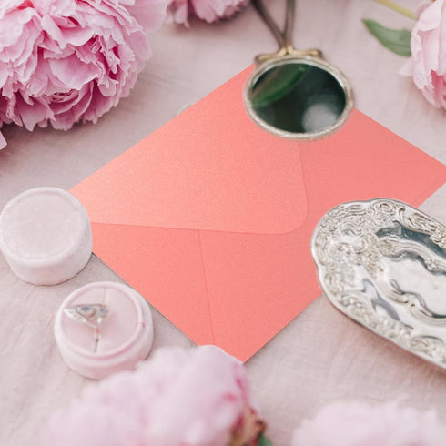 Pink Pearl Envelopes 5x7-100 PCS Goefun Pink Metallic Envelopes, A7 Euro Flap for Wedding Invitations