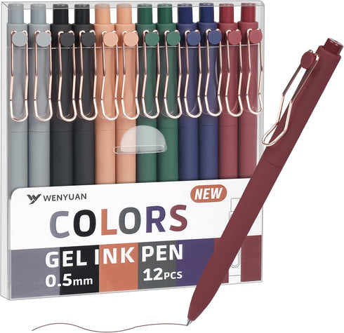 WY WENYUAN Gel Pens, 12-Pcs Fine Point Smooth Writing Pens, 0.5mm Black Ink, Cute Office School Supplies for Men & Women