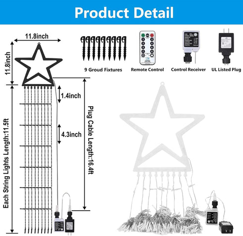 8 320 Decute Christmas Decorations Outdoor String Lights Modes and Timer with Remote, Waterproof LED Christmas Tree