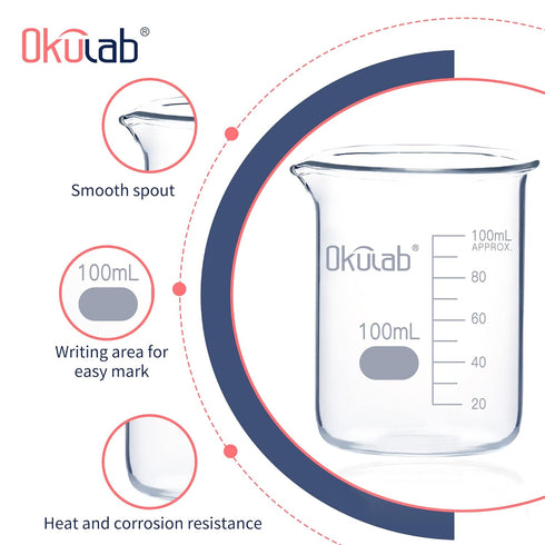 Beaker Set, Low Form 100ml Graduated Borosilicate Glass Beakers, 24pcs for Lab, Classroom, Craft, Kitchen