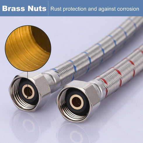 36 Inch Faucet Hose, 1/2 to 1/2 , Braided Stainless Steel cUPC Supply Lines, 1 Pair