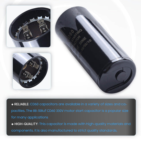 Seentech 88-108 uf MFD CD60 Round Start Capacitor, 330 VAC Replacement Part for HVAC, Air Conditioners
