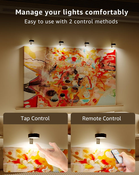 3 Pack 2600mAh Wireless Rechargeable Over Picture Lights for Wall, Battery Art Light for Paintings Cordless Light Above