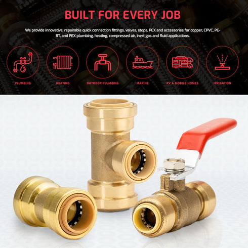 QuickFitting 1 Inch Push Fit Coupling, Patented Design for Superior Sealing, Push to Connect Brass Plumbing Pipe Fitting