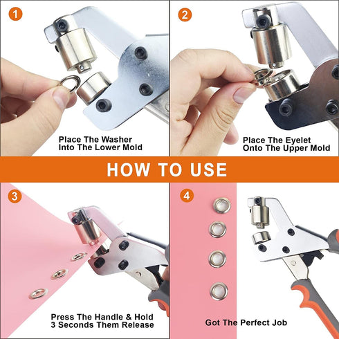 Grommet Tool Kit, Eyelet Tool Multi-Purpose Handheld Manual Hole Punch Press Plier Crimper with Metal Grommets