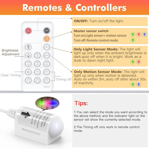 Dimmable 16.4ft 3000K WOBANE LED Strip Lights, Motion Sensor Light Strip with Remote and Adapter, Night Light