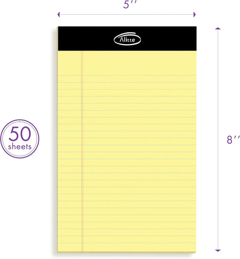Yellow Legal Notepads 5x8, Pack of 6 - Perforated Narrow Ruled Writing Pad - Premium Thick Paper, No Ink Bleeding - 50