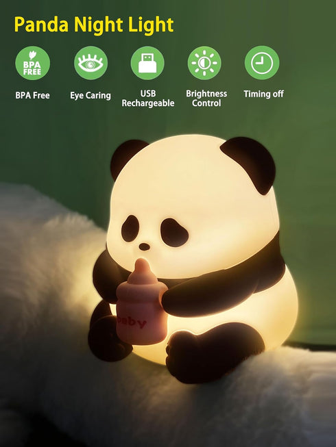Cute Silicone Panda Night Lights, Rechargeable LED Animal Decor Night Lights for Girls and Boys, Portable Kawaii Lights