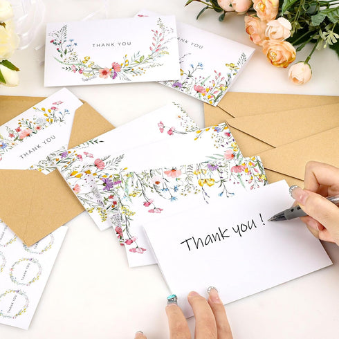 Abilat 24 Pack 4x6 Inch Floral Thank You Cards with Envelopes & Matching Stickers Blank Wildflower Thank You Notes