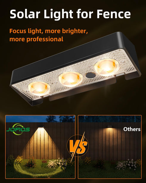 4 Pack, 9 IP65 JOFIOS Solar Fence Lights Outdoor, Fixed Colors Color Changing Fence Lights Solar Powered Waterproof
