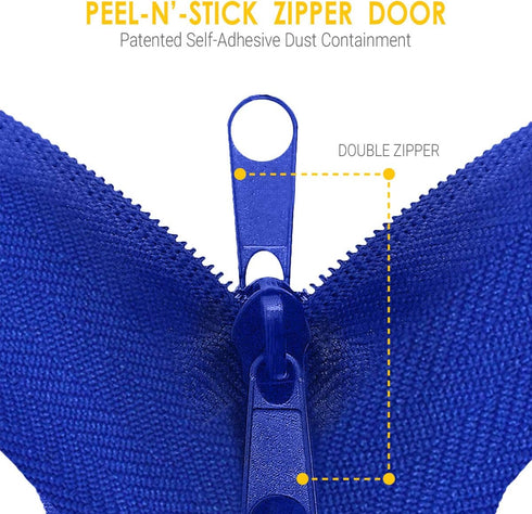 ZIP-UP Cloth Zipper Door - 84" x 3" Peel & Stick Dust Barrier Zipper with Self Adhesive Backing - Twin Pack