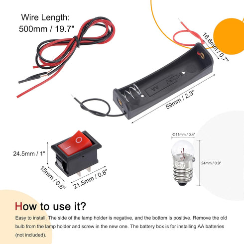 MECCANIXITY Electrical Circuit Experiment Set DIY Materials, 10Pcs 1.5V E10 Bulbs, 1Pcs AA Battery Case, 1Pcs Button Switch, 1Pcs Lamp Holder, 2Pcs Wires