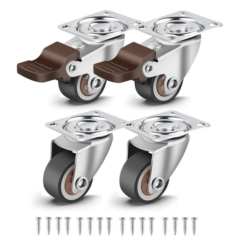 Nefish 4 Pack 1" Small Caster Wheels for Furniture - Low Profile Soft Rubber Casters Swivel Plate Castors Rolling