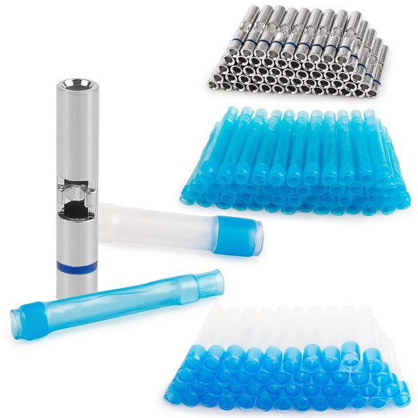 JRready ST6385-16-50 MiniSeal Crimp Splices, 50 Sets Blue Butt Splice Connectors for Wire-to-Wire Splicing
