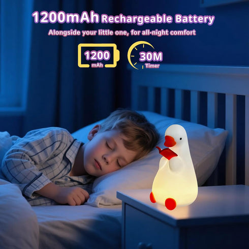 AVEKI Goose Reading Light, Soft Squishy Silicone Duck Night Light for Kids Baby Toddler, Rechargeable LED Touch Lamp