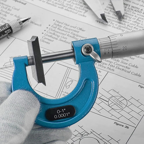 Outside Micrometer Set: 0-1" Machinist Micrometer with 0.0001" Graduation and Case