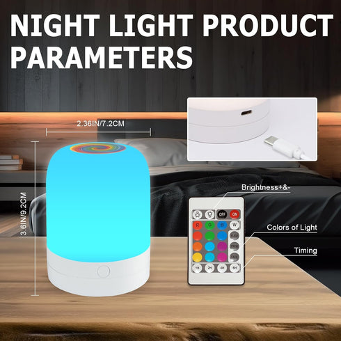 13 Dimmable Dimming, Small Kids Night Light, Color LED Lamp, Portable Stepless Color Changing Touch Nursery Lamp