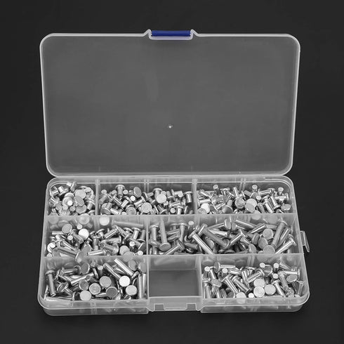 350pcs Flat Head Solid Rivets M4 Kit, Aluminum Rivets Set Length 4/6/8/10/12/16/20 mm for Household Automobile