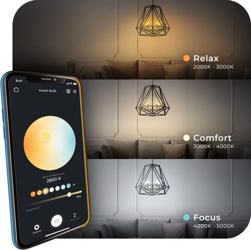 4.5W (40W Bulb, 2000K 5000K, 350 Globe Electric Wi-Fi Smart Equivalent) Straight Filament Tunable White Clear LED Light