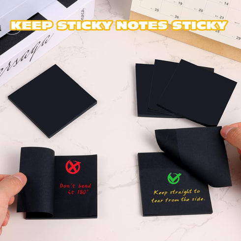 Black Sticky Notes, 3"x3" Post It Notes with 2 Metallic Pens, 6 Pads - Self-Stick Notes Bulk for School, Home,