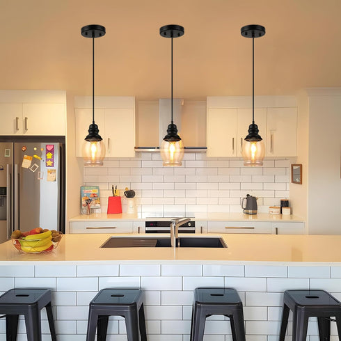 WILON Pendant Lights for Kitchen Island, Seeded Glass Mini Pendant Light Fixtures Farmhouse Pendant Lighting Metal