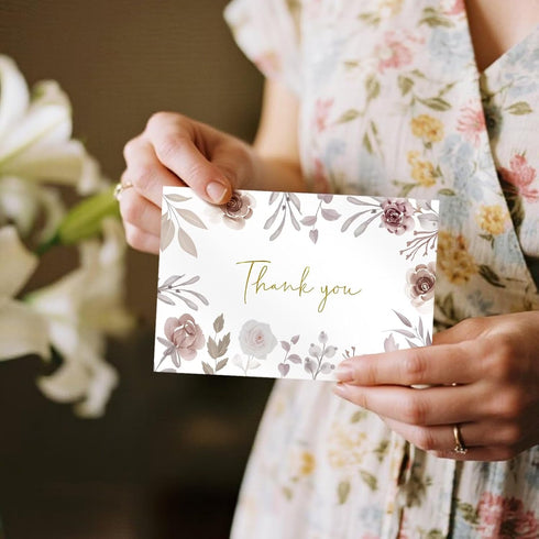 Oaken Leaford 24 Pack 6 Pre-Folded Floral Thank You Cards with Envelopes & Stickers, Elegant Designs for Wedding, Baby