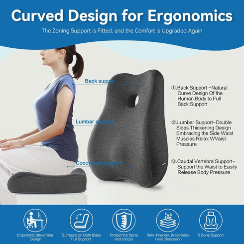 Generic Set Tailbone Seat Cushion & Lumbar Support Pillow for Office Chair, and Discomfort with Lumbar Support Pillow