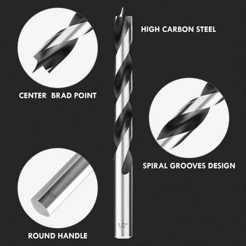 Brad Point Wood Drill Bit Set, 12Pcs with Double Flutes Design for Carpenter Woodworking and All Types of Wood (1/8" -