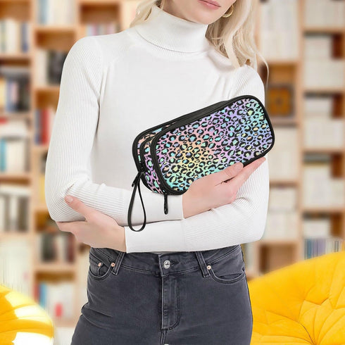 Gredecor Rainbow Leopard Big Capacity Pencil Case, Pastel Leopard Spots Pouch Bag for Students, School Office Supplies