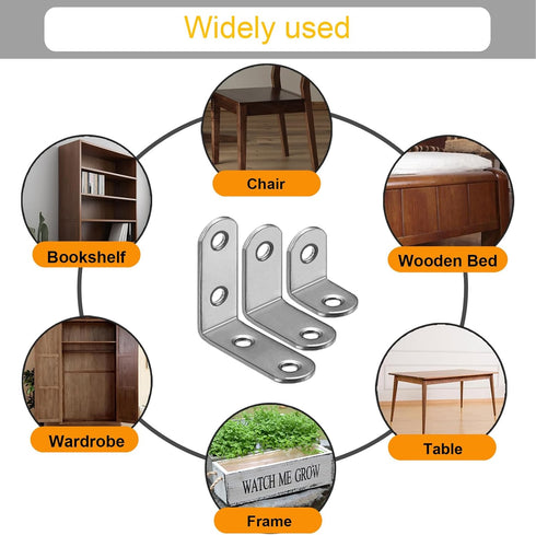 24 3 90 Pcs L Bracket Size Corner Brace Stainless Steel Small Shelf Braces for Wood, Shelves, Wall Hanging Support