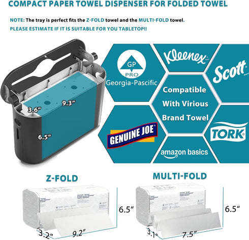 Countertop Multifold Paper Towel Dispenser - Compact Folded Paper Towel Holder for Kitchen/Bathroom, Black Space-Saving