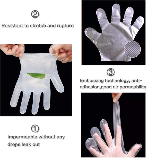 300pcs Disposable Plastic Gloves, Latex Free, Clear Polyethylene Hand Gloves for Cleaning & Food Handling