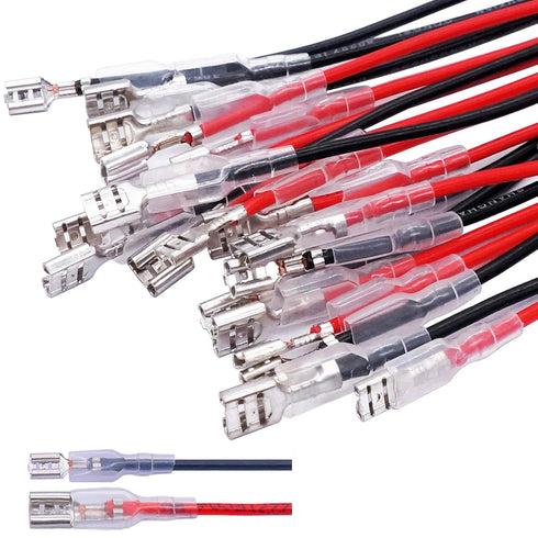 Twidec 20Pcs Female Spade Crimp Terminal Kit, 4.8mm & 6.3mm, Red + Black Insulating Sleeve Quick Splice