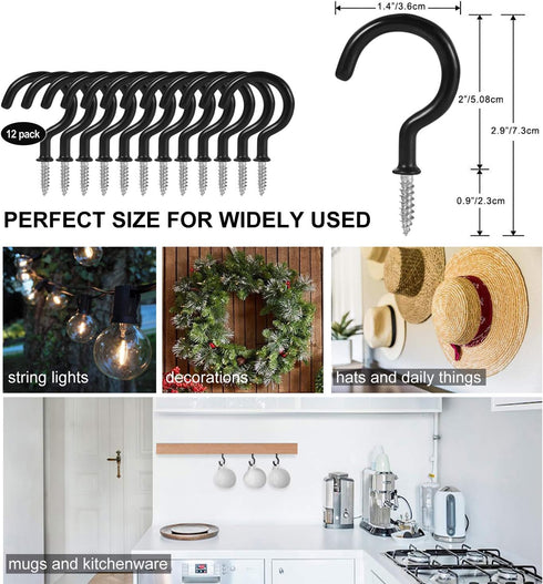 2 Inch Ceiling Hooks, Vinyl Coated Screw-in Cup Hook for Hanging Plants, Lights, Mugs - Heavy Duty Indoor Outdoor Use