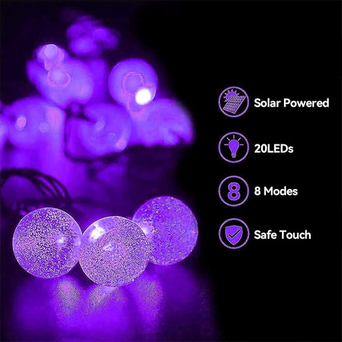 L LAMPOP 20 8 LED Decorations Crystal Globe Solar String Outdoor Lights with Lighting Modes Waterproof Solar Powered