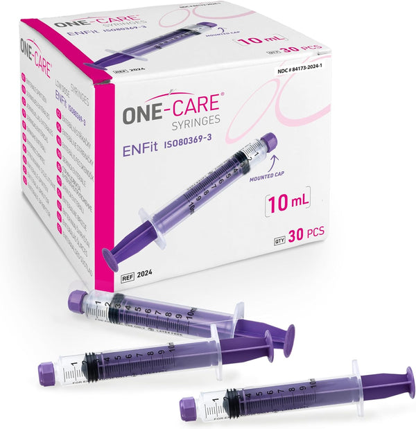ONE-CARE Syringes 10ml ENFIt with Mounted Cap, Sterile, Low Dead Space, 30/bx