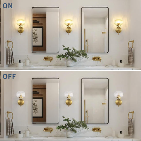 Set (2 Pack) Gold Wall Sconces of Two Upward or Downward Hardwired Wall Light Fixtures with Globe Glass Modern Wall