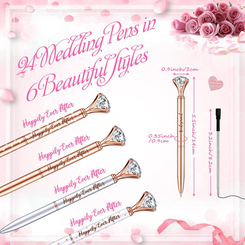 Yexiya Bridal Shower Gifts for guests Diamond Pens Wedding Rose Golden Crystal Ballpoint Pens Bling Happily Ever After Pens for Bridal Shower Bridesmaid Women Girls Gift Office Favors(24 Pcs) by Yexiya